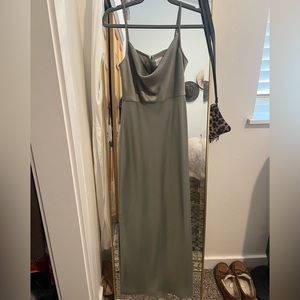 BHLDN Cali Satin Cowl-Neck Midi Slip Dress in Moss